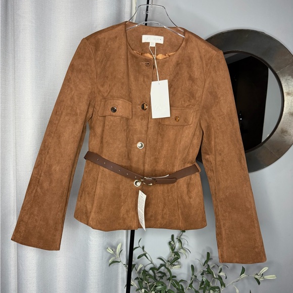 NWT Zara Woman Faux Suede Belted Jacket Balzer Size L Large - Picture 8 of 12